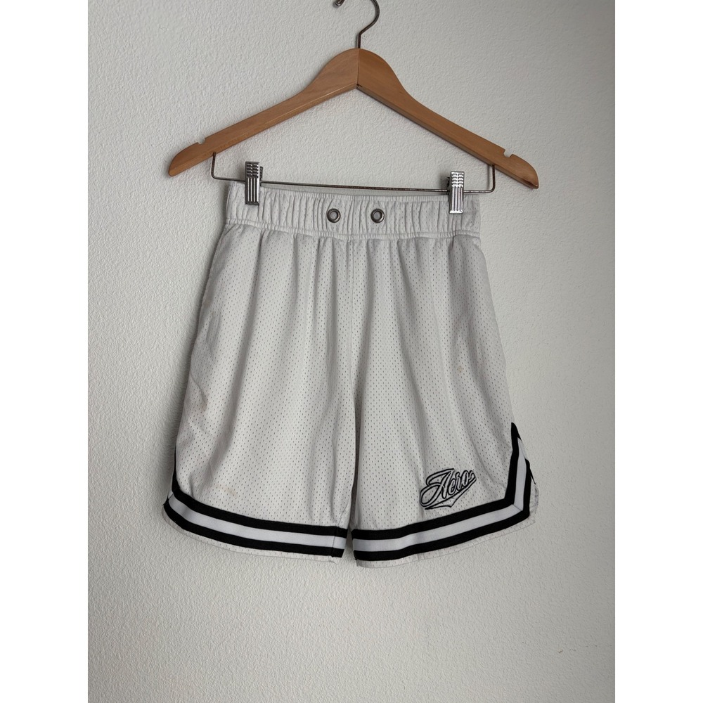 Aeropostale Womens White Mesh‎ Basketball Shorts Striped Trim XS